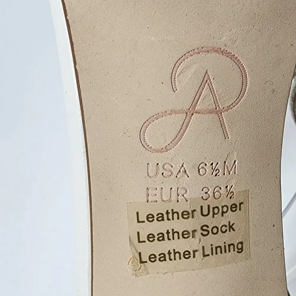 Adrianna Papell Edison Heel 6.5M Strappy Cream Leather Rose Gold Metallic Stripe